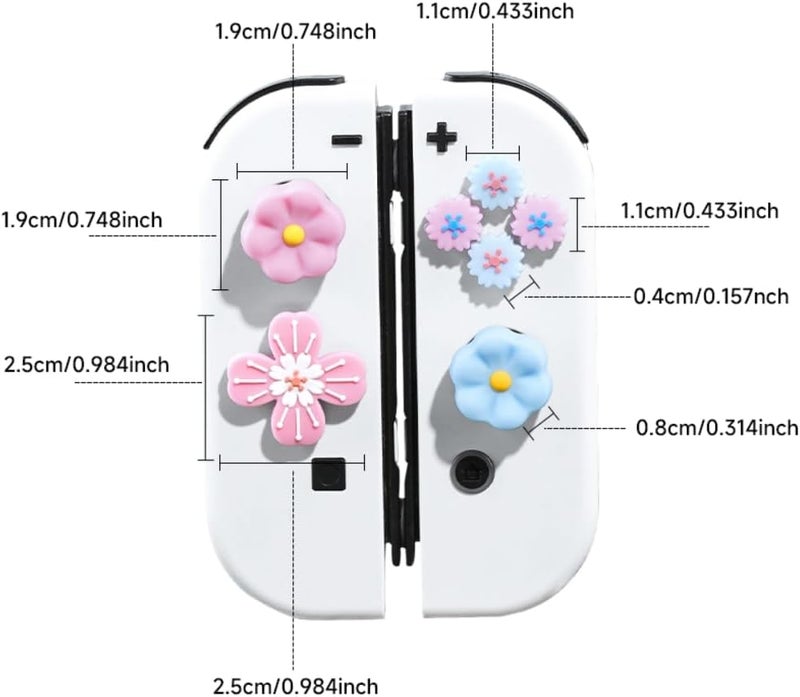 Jemdo Cute Flower Switch Thumb Grip Caps Compatible with Nintendo Switch/OLED/Lite,Soft Silicone Cross D-Pad Button Caps Set,ABXY Key Buttons Joystick Cap Covers Accessories - Image 5